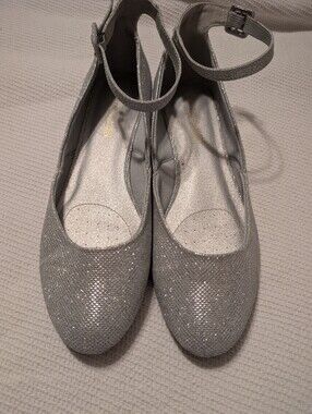 Silver Glitter Ankle-Strap Women's Flats